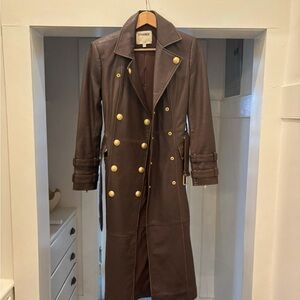 L'AGENCE Celina Brown Leather Trench Coat